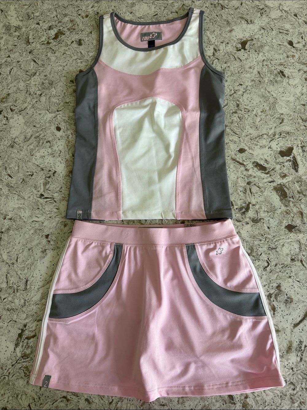 Limited Too Pink White and Gray Athletic Tank & Skort Set